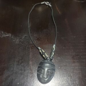 Black Beaded Necklace with Mask Pendant